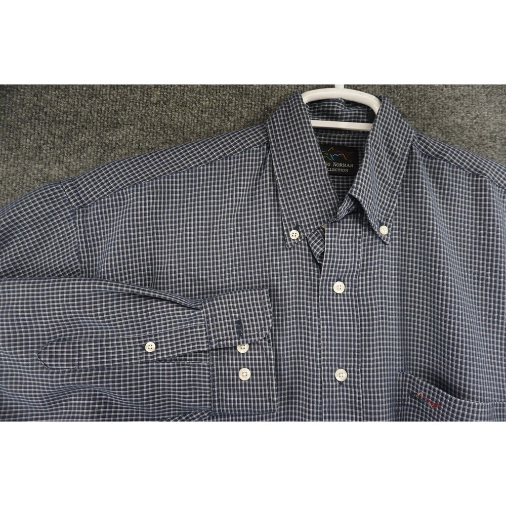 Greg Norman Shirt Mens Medium Button Down Blue Check Long Sleeve